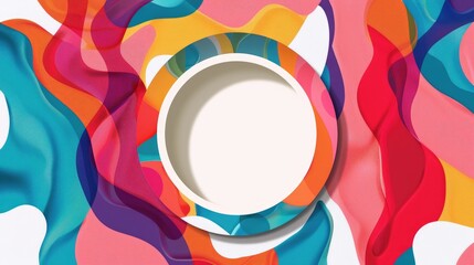 Obraz premium Colorful abstract pattern surrounding a white circular area for text or image placement