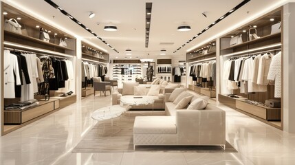 Fototapeta premium Luxury and fashionable brand new interior of cloth store