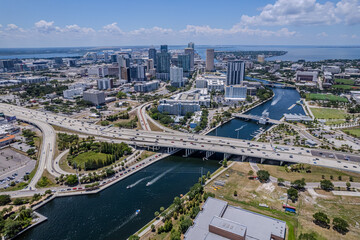Fototapeta premium Beautiful aerial view of the Tampa bay City, it's Skyscrapers and Ybor city