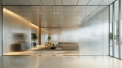 reeded glass panels enhance a modern office with a sophisticated touch, creating a sleek architectural design element