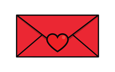 simple red love letter envelope with heart seal transparent background