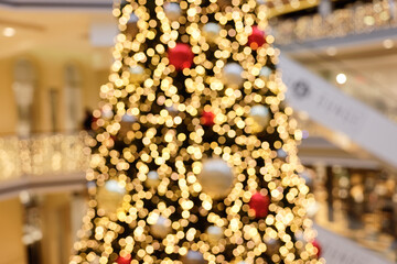 Christmas Tree Decoration in Shopping Center - Detail Blurred Background