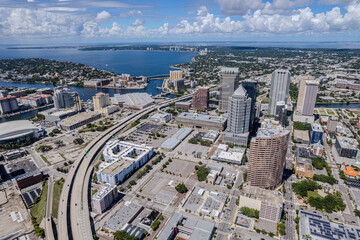 Fototapeta premium Beautiful aerial view of the Tampa bay City, it's Skyscrapers and Ybor city