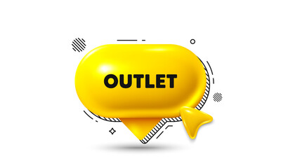 Click here speech bubble 3d icon. Outlet tag. Special offer price sign. Advertising discounts symbol. Outlet chat offer. Speech bubble banner. Text box balloon. Vector