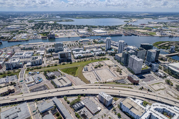Beautiful aerial view of the Tampa bay City, it's Skyscrapers and Ybor city