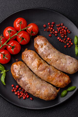 Baked chicken or pork sausages, salt, spices and herbs