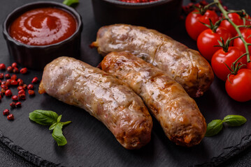 Baked chicken or pork sausages, salt, spices and herbs