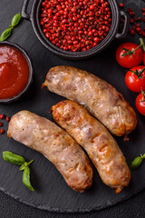 Baked chicken or pork sausages, salt, spices and herbs