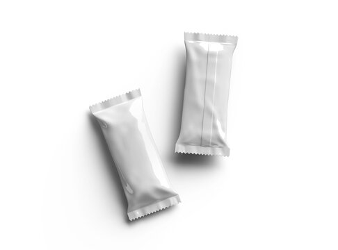 3D render for a glossy generic, sealed ice-cream packaging bag with crimped edges on a transparent background