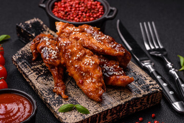 Delicious chicken fillet sliced and baked with teriyaki sauce