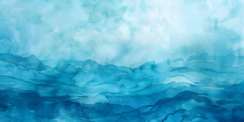 Obraz premium Calm water underwater blurry texture in turquoise, blue, and aqua tones, with copy space for text. Ideal for vacation, beach, and travel themes, in a cartoon wave illustration style.