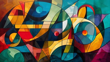 Fototapeta premium Modern abstract art with bold colors and dynamic shapes, creating a visually striking composition