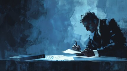 Authority and Decisiveness - Business Executive Signing Important Documents in Office Setting