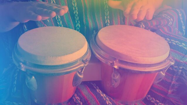 Bongo Player In Colorful Concert Lights