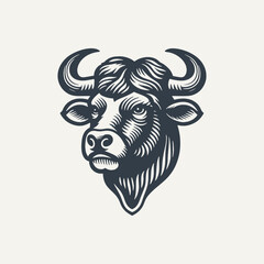 Bull Head Logo Icon. Vintage woodcut engraving style vector illustration