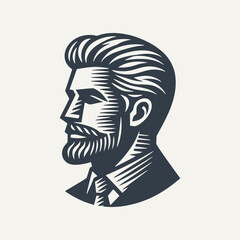 Logo icon Of Man Portrait. Vintage woodcut engraving style vector illustration