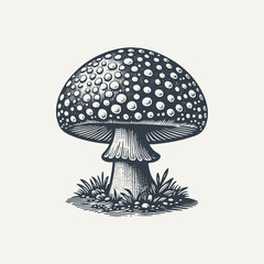 Amanita Muscaria Mushroom. Vintage woodcut engraving style vector illustration.ai