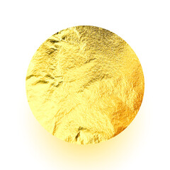 Gold foil, shiny handmade circle. Golden glittering texture, pattern. Luxury shining hand drawn background. Wedding, greeting card decoration element. Modern minimalist art. Vector illustration.