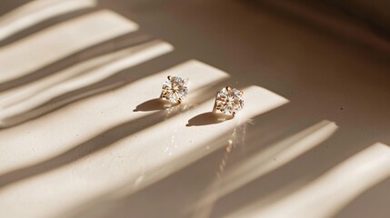 Obraz premium A pair of minimalist earrings displayed on a plain, white background