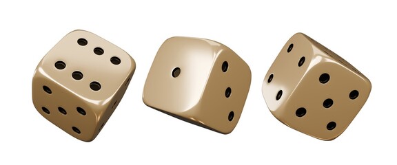 Casino gambling game. Gold luxury dice set.