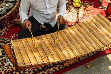Traditional wooden xylophone performance in Thailand