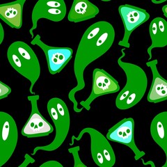 Halloween cartoon seamless poison bottle and ghost pattern for wrapping paper