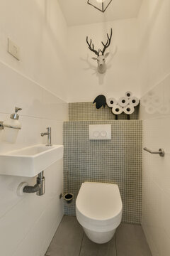 Modern bathroom with minimalist white and grey design