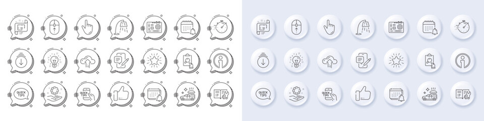 Swipe up, Info and Stand lamp line icons. White pin 3d buttons, chat bubbles icons. Pack of Education, Food delivery, Architectural plan icon. Notification, Star, Timer pictogram. Vector