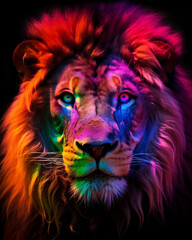 Fototapeta premium Neon Lion with Vibrant Mane