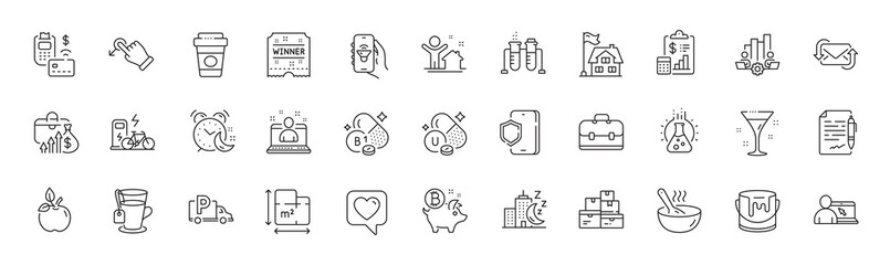 Paint, Phone protection and Floor plan line icons. Pack of Heart, Alarm, Building icon. Pos terminal, Eco food, Chemistry beaker pictogram. Best manager, New house, Online education. Vector