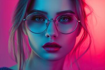 Fototapeta premium Attractive young woman in spectacles. Studio shot. Beautiful