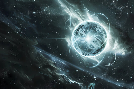 This artistic rendering of a magnetar in space vividly portrays the powerful and enigmatic nature of these celestial bodies, with swirling magnetic fields and radiant energy 