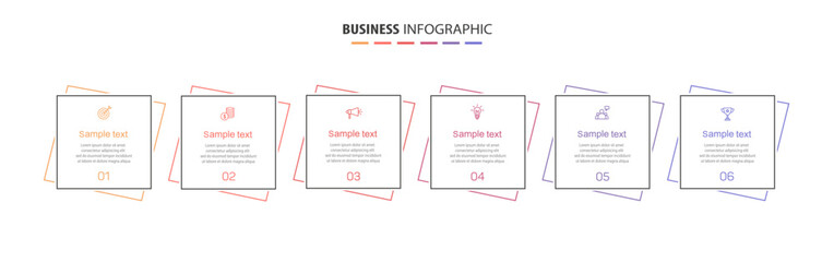 Business vector infographic design template with icons and 6 options or steps. Can be used for process diagram, presentations, workflow layout, banner, flow chart, info graph