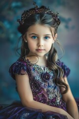Fototapeta premium Art portrait of a pretty little girl wearing princess dress