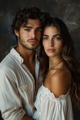Arabic handsome man and beautiful woman studio portrait