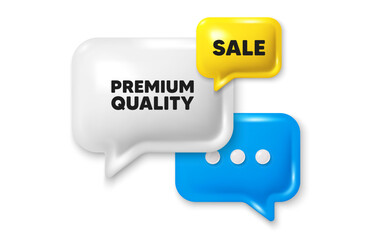 Premium quality tag. Offer speech bubble 3d icon. High product sign. Top offer symbol. Premium quality chat offer. Speech bubble sale banner. Discount balloon. Vector