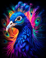 Neon Peacock with Vibrant Feathers