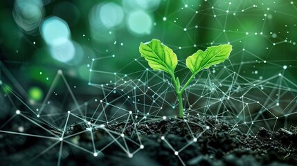 Agricultural concept. Green plants at field. AI generated illustration