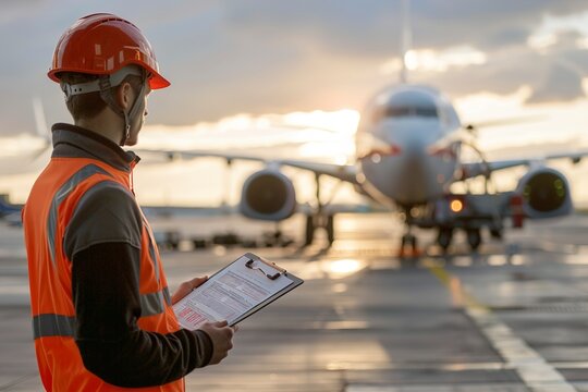Air traffic control ground crew clipboard next to airplane