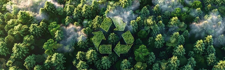 Recycle symbol on the forest background . Ecological concept. Ecology. Recycle and Zero waste symbol in the untouched jungle for Sustainable environment. AI generated illustration