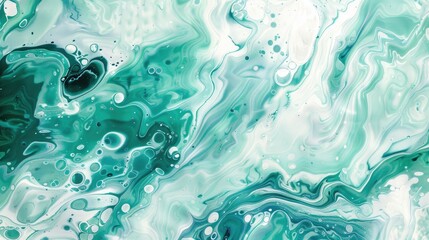 Obraz premium Trendy aquamarine design with light paint flow and white grunge shapes Green acrylic mixed with abstract bright wallpaper stains