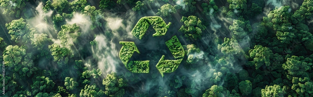 Wall mural recycle symbol on the forest background . ecological concept. ecology. recycle and zero waste symbol - Wall murals