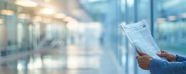 A stylish man in a suit reading a newspaper outside, with city lights blurred in the background. This scene captures a moment of urban sophistication and daily routine. Free copy space for text.