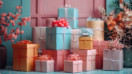 Stack of gift boxes on the table.