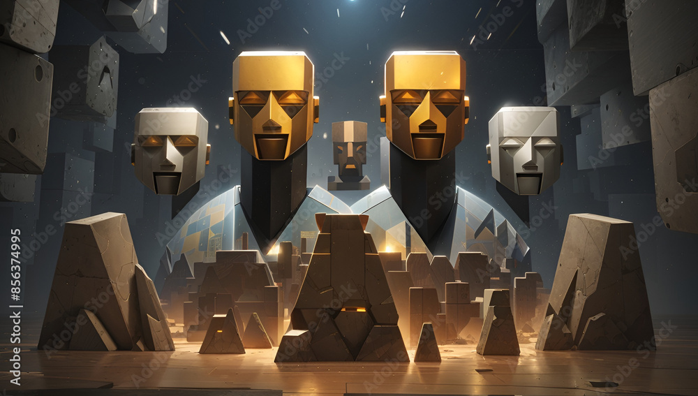 Wall mural cubeheaded anthropomorphs wallpaper