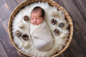 baby sleeping in a basket