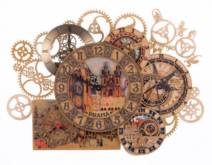 vintage wooden clock with abstract dial