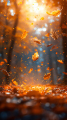 A watercolor journey through autumn's embrace: Autumn leaves and berries guiding the eye through a watercolor landscape.