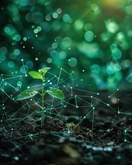 Agricultural concept. Green plants at field. AI generated illustration