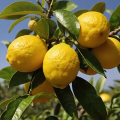 The Lemon tree yellow bears lemons and green leaves.